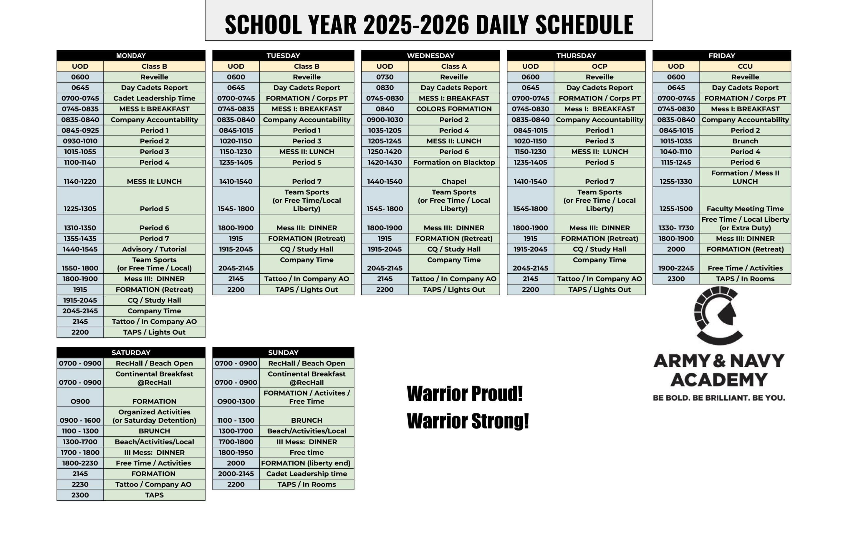 2025-2026 Daily Schedule