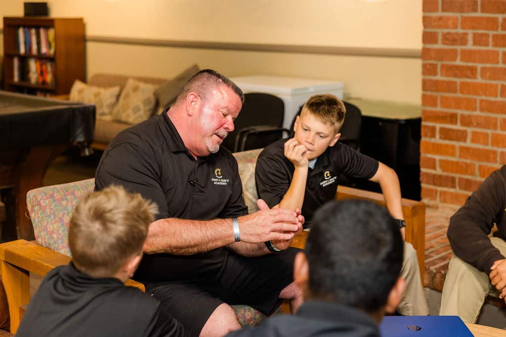 conversation with a group of attentive children